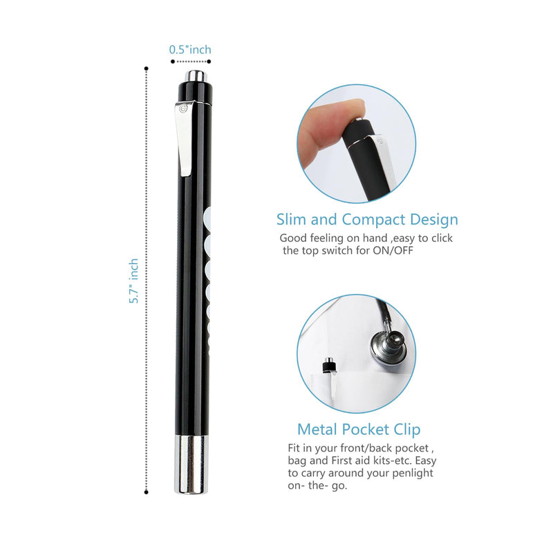 [Australia - AusPower] - Pen Lights for Nurses,2 Pack Medical Pen Light with Pupil Gauge and Ruler, Warm White & Cool White Light LED Penlight for Nursing Students Doctors (Black/White) 1black1white 