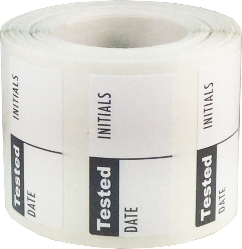 White and Black Tested Labels, 0.75 x 1.5 Inch Adhesive Stickers, 500 Total Labels on a Roll for Quality Control, Inspection, and Equipment Tracking – Made in the USA