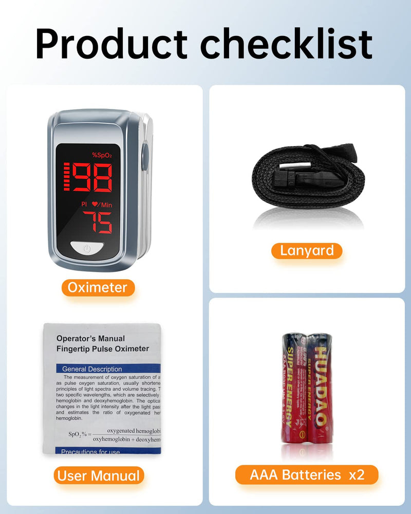 [Australia - AusPower] - Fingertip Pulse Oximeter- HOLFENRY Mini Oximeter Oxygen Saturation Monitor for SpO2/Heart Rate/PI, Oxygen Monitor Fingertip 02 Pulse Oximeter Finger, Gray 