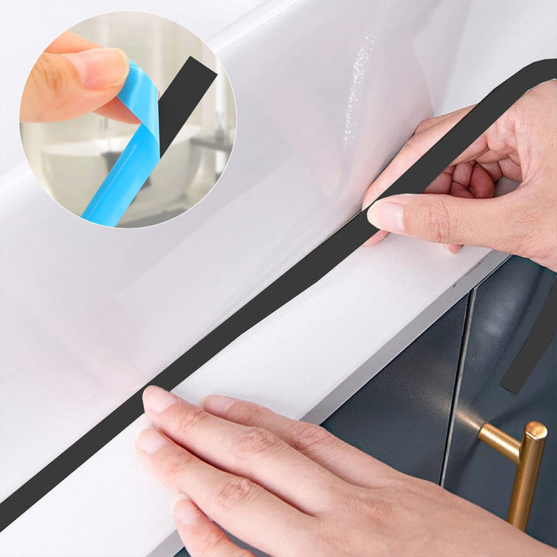 [Australia - AusPower] - Ceiling Molding Peel and Stick, Self Adhesive Flexible Trim Caulk Tape Sealant Strip for Stove Sink Toilet Wall Corner Tile Edge Bathroom Kitchen (Black) Black 