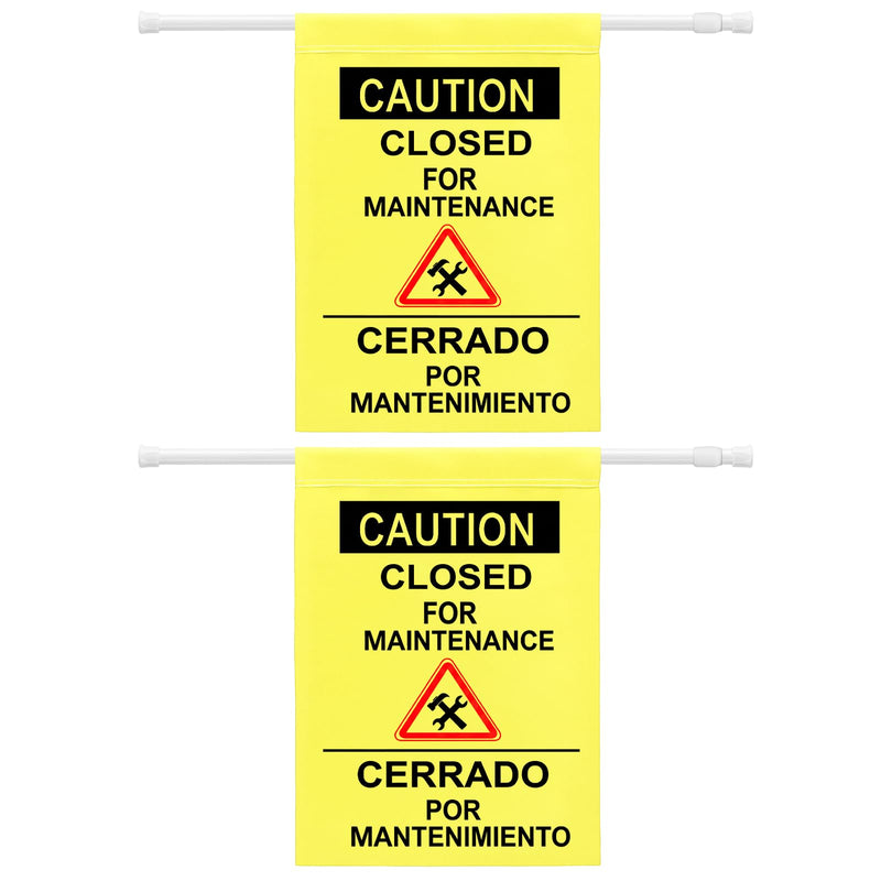 Fanfanwin 2 Pack Restroom Closed for Maintenance Sign with English & Spanish Doorway Barricade Sign with Adjustable Pole Yellow Hanging Doorway Safety Banner for Janitorial Use, Facility Maintenance