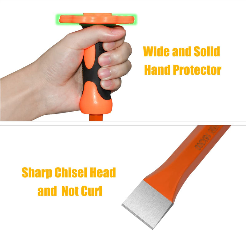 [Australia - AusPower] - 12-Inch Heavy Duty Flat Chisel with Hand Protection,Flat Head,Demolishing/Masonry/Carving/Concrete Breaker Chisels with Bi-Material Hand Guard 