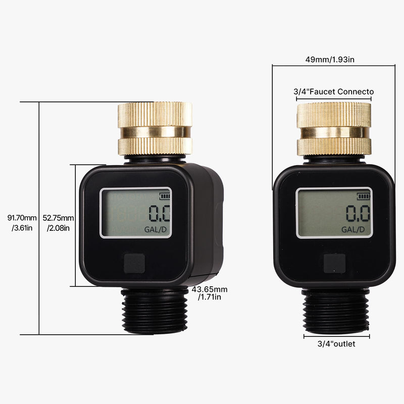 MOES Water Flow Meter with Brass Inlet Metal Thread, Measure Gallon/Liter Consumption and Flow Rate for RV Water Tank Filling, Outdoor Garden Hose Watering, Lawn Sprinkler and Nozzle Sprayer 1