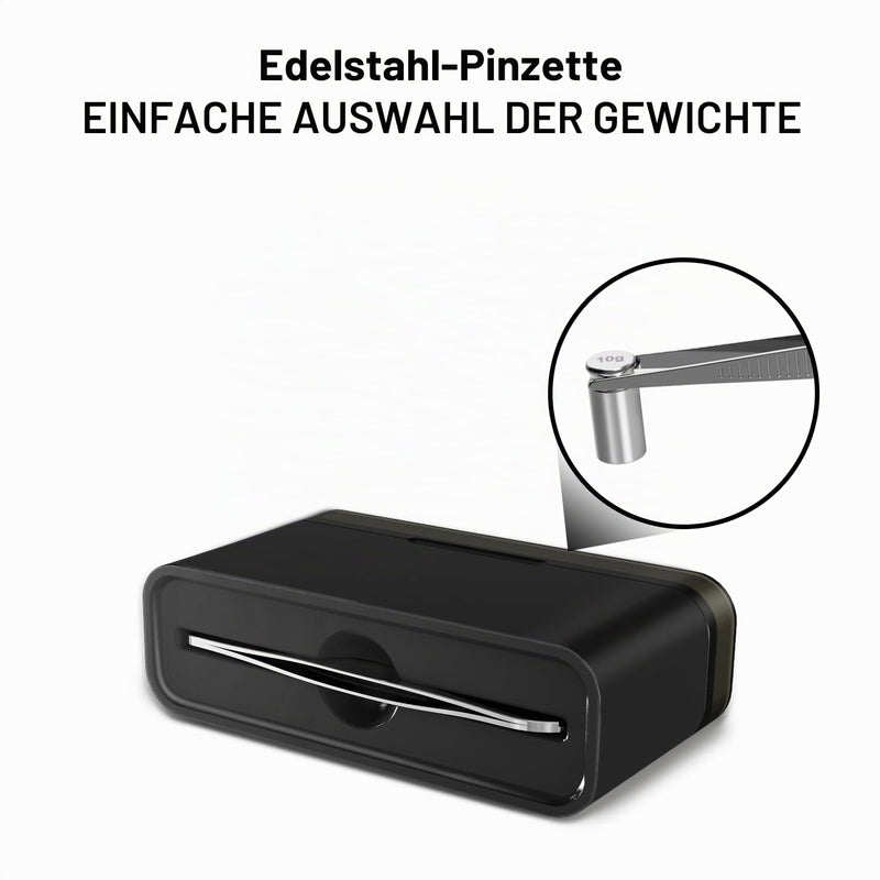 UNIWEIGH Calibration Weights 210g 9 Piece Calibration Weight Set | Weights of 1g, 2g, 5g, 10g, 20g, 50g and 100g with stainless steel tweezers for digital high-precision scales, gram, milligram scales, large