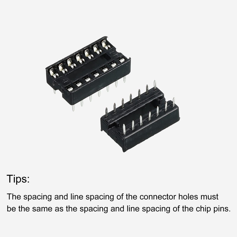 sourcing map Pack of 50 14-Pin DIP IC Sockets, Square Dip-IC Sockets, 2.54 mm Pitch Socket Adapter, Solder Connection for PCB Soldering Perforated Grid Board, Black 14p