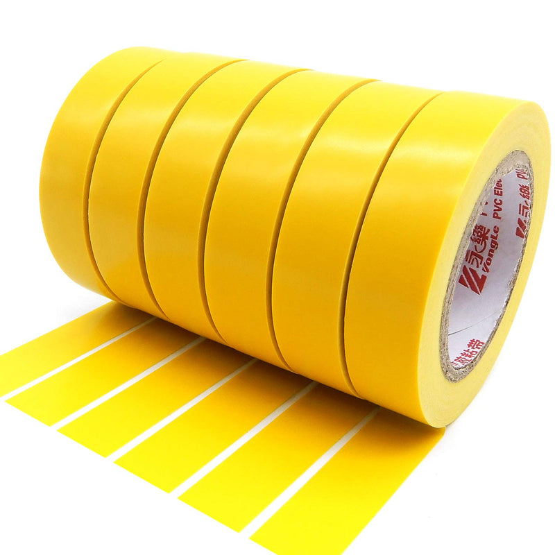 Viaky 6 Pack Electrical Tape Each Roll 0.6" x 50' High End Industrial Grade - Rated to 176 Degrees & 600 Volts - Vinyl Insulating Backing - Perfect for Electric Wiring Projects (6 Yellow) 6 yellow