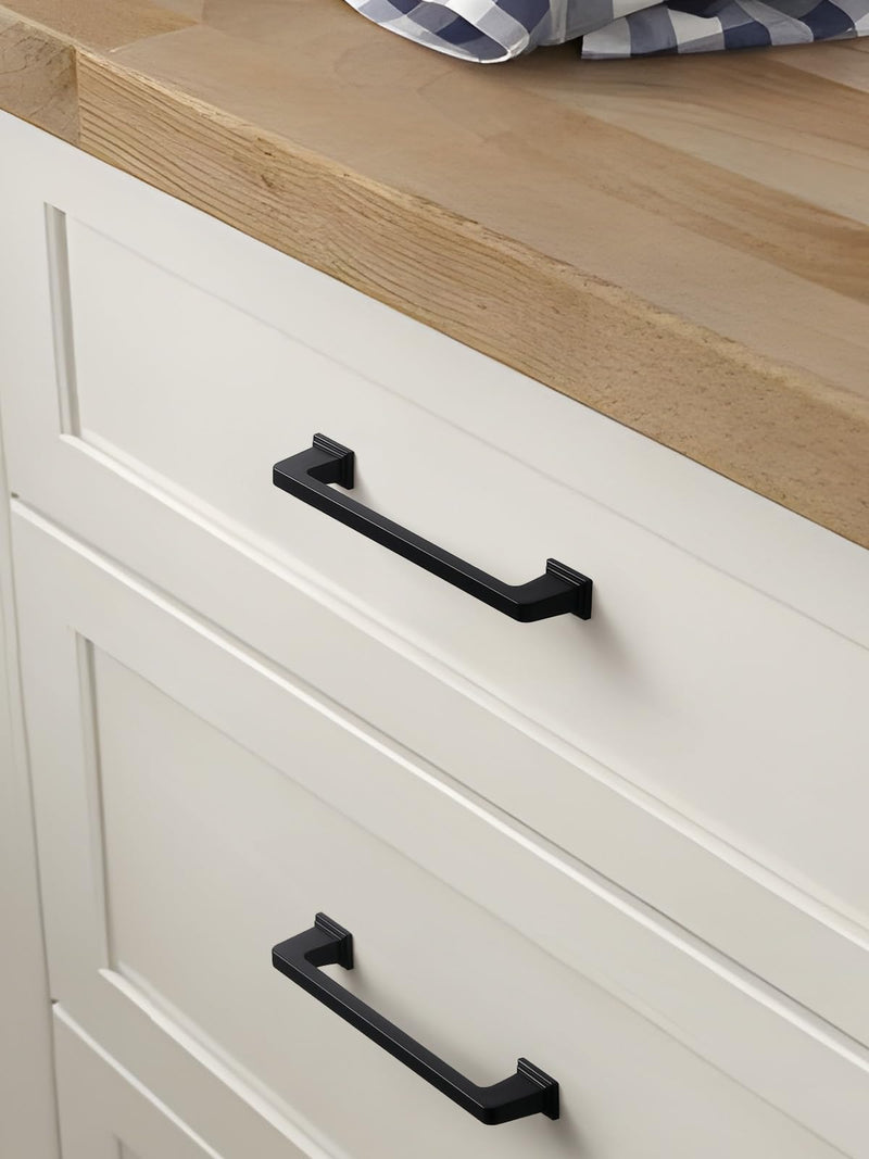 5 Pack Black Cabinet Pulls Square 6.3"(160mm) Hole Center Matte Black Cabinet Handles Drawer Pulls Cupboard Kitchen Hardware 5 Pack