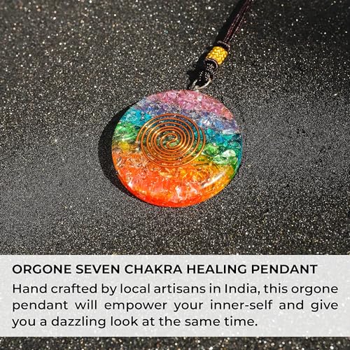 Orgonite Crystals Seven Chakra Rainbow Orgone Pendant - Orgone Chakra Healing Stones Necklace for Yoga, Meditation, Reiki Gifts, Office & Home Decor