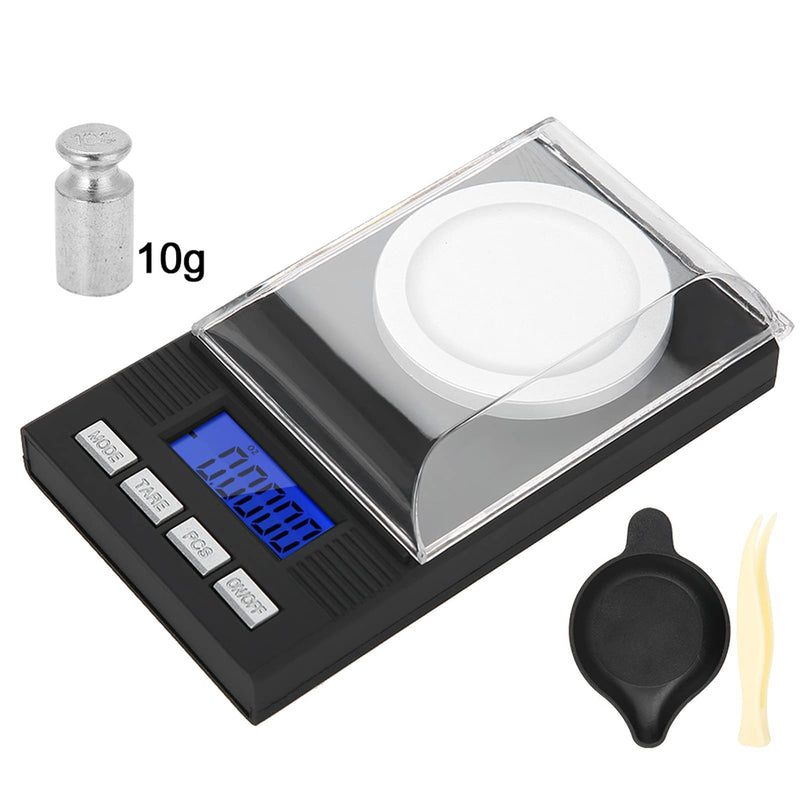[Australia - AusPower] - Digital Milligram Jewelry, LED Digital Display Mini Portable High Precision 0.001g Pocket Jewelry with Calibration Weights Tweezers and Weighing Pans (10g) 