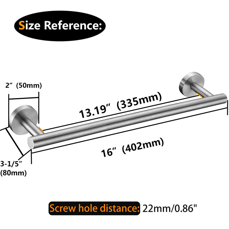 Nolimas Brushed Nickel Bath Towel Bar Single Bars Towel Rack Rod Classic Wall Mounted Stainless Steel Bathroom Toilet Kitchen Towel Bar Towel Shelf Single Layer,16inch-2 Pack 16inch 2Pack