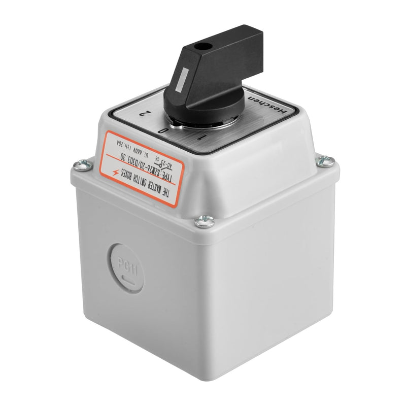 Heschen Universal Rotary Cam Selector Changer Switch, SZW26-20/D303.3D, 660V 20A, 3 Position, 3 Phase 12 Terminals, CE, with Master Switch Outer Box LW28-20/4 (Standard Box) Standard Box