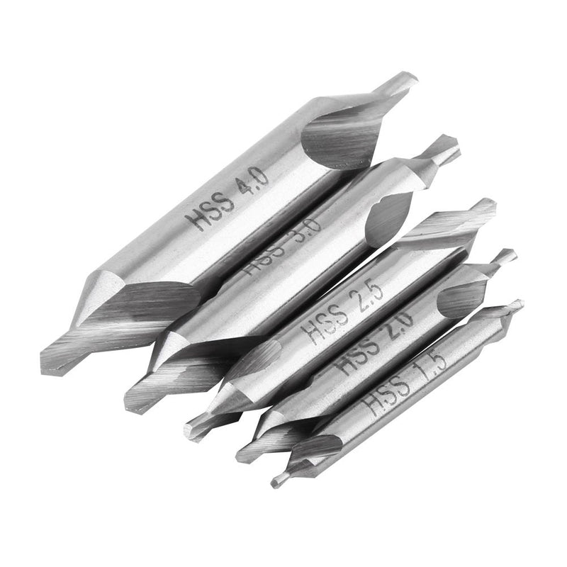 [Australia - AusPower] - Centre Drill Bit Metal Set 60 Degree Angle Countersink 1.5 / 2 / 2.5 / 3 / 4 mm Centre Drill Bit 5 Pieces High Speed Steel Centre Drill 60 Degree Centre Drill for Hole Processing 