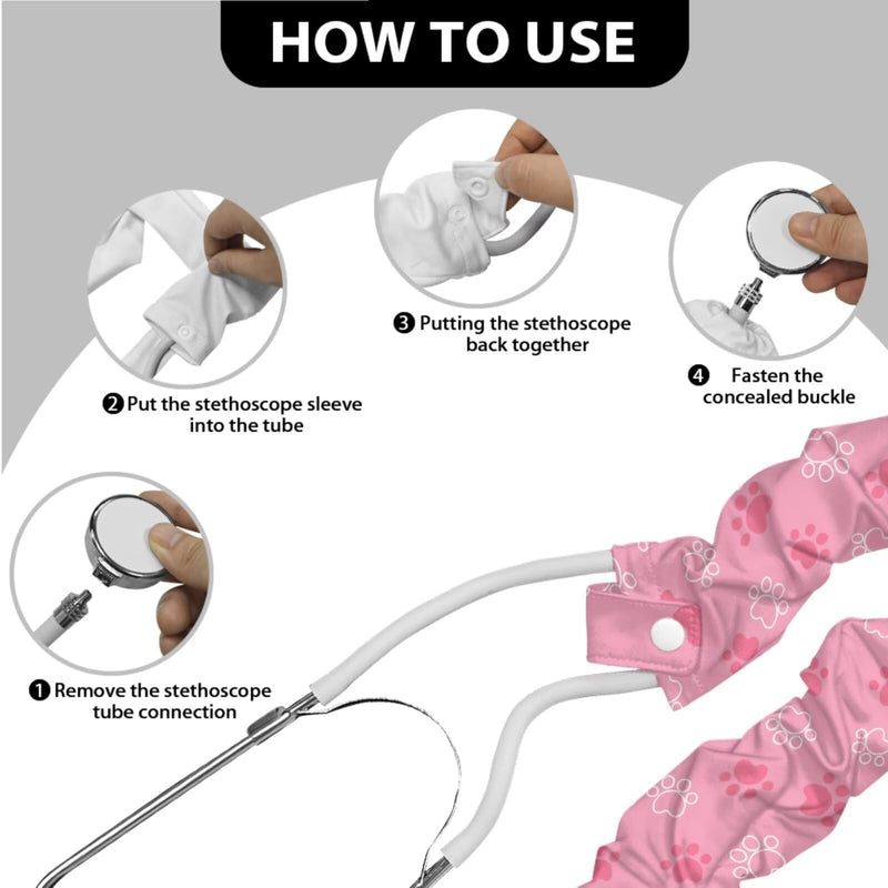 [Australia - AusPower] - LedBack Nurses Stethoscope Protective Covers Hearts Stethoscope Accessories 2 Pack Stretchy Slim Stethoscope Sleeves Pink Dog Paws Washable Stethoscope Sleeve for Healthcare Workers Pink Dog Paws Hearts 