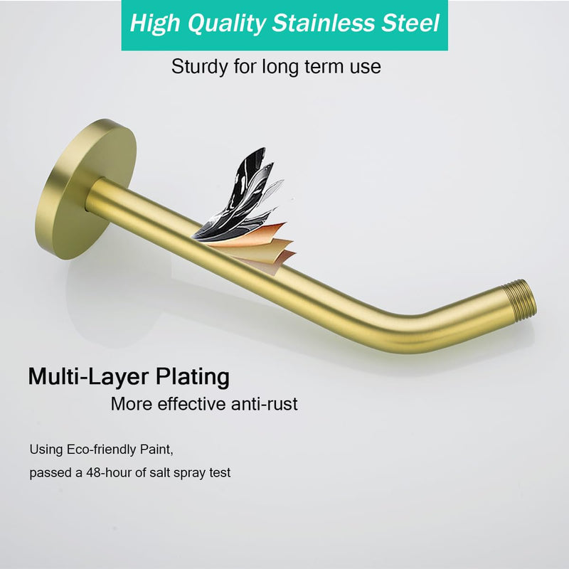 10 Inch Shower Arm with Large Flange,Brushed Gold Wall-Mounted Stainless Steel Shower Pipe Replacement for Fixed and Handheld Shower Heads,SE-RD91018-10BG Round Flange-10″Brushed Gold