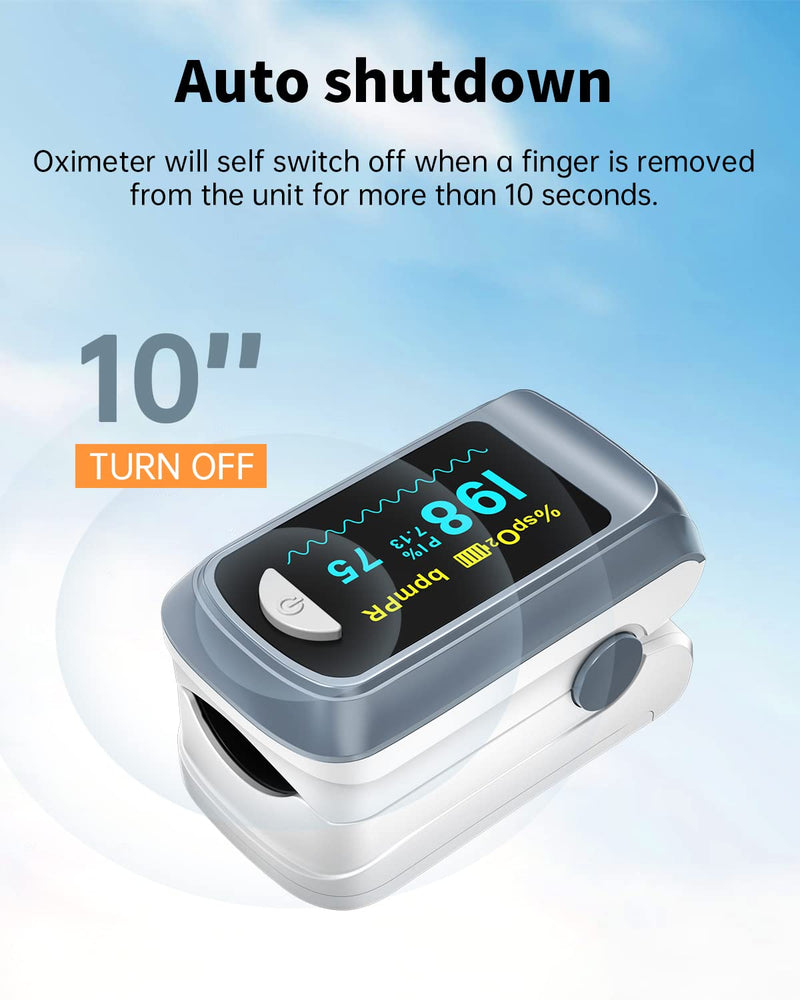 [Australia - AusPower] - Fingertip Pulse Oximeter Blood Oxygen Saturation Monitor Pulse Ox, Heart Rate and Fast Spo2 Reading Oxygen Meter with OLED Screen Included Lanyard and 2 X AAA Batteries Gray 