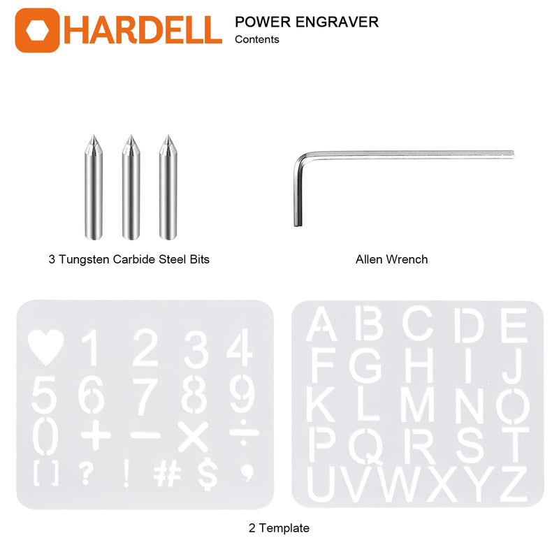 HARDELL 24W Engraving Pen, 5 Speed Engraving Tool with Letter/Number Stencil, Soft Handle Engraver Pen with Tungsten Carbide Steel Bits for Metal, Stone, Wood, Leather, Glass, PVC Pipe, DIY Crafts Orange