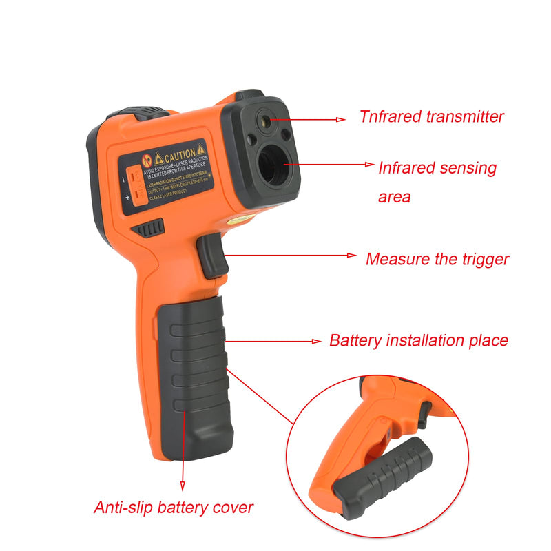 [Australia - AusPower] - Infrared Thermometer Gun, Touchless Thermometer PM6530D High Precision NO Contact Digital Laser Thermometer Gun -50C~800℃/ -58~1472 ℉ (1PC) for Cooking, Oven and Meat orange+black 