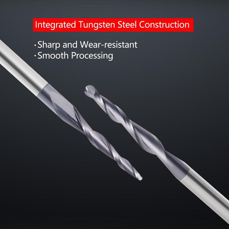 [Australia - AusPower] - Tapered End Mill Cone Ball Nose Carbide Bit CNC Cutter 4Pcs/Pack R0.25~1.0 Tip 1/8" Shank CNC Spiral Router Bits 2 Flutes Tapered Ball Nose Bits for Engraving Milling 3D Relief Carving 