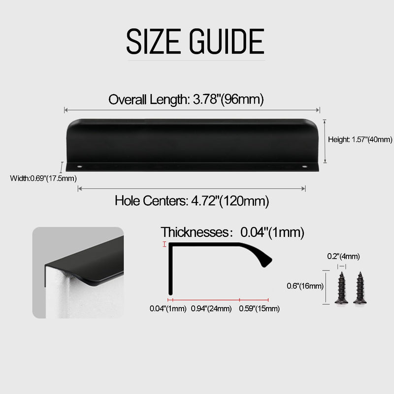 10 Pack 5" (120mm) Overall Length Edge Finger Pull,Matte Black Concealed Kitchen Cabinet Handle,Top Mount Flat Cabinet Pulls for Cupboard Door Drawer,6814 4.72"/120MM Overall Length Matte Black - 10 Pack