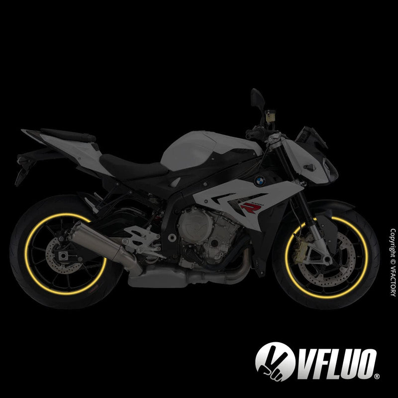 VFLUO - Motorcycle Reflective Wheel Stripes kit, 1 Wheel Rim Stickers Pack, 3M Technology™ - High lateral Visibility, Discreet and Design, Easy Installation