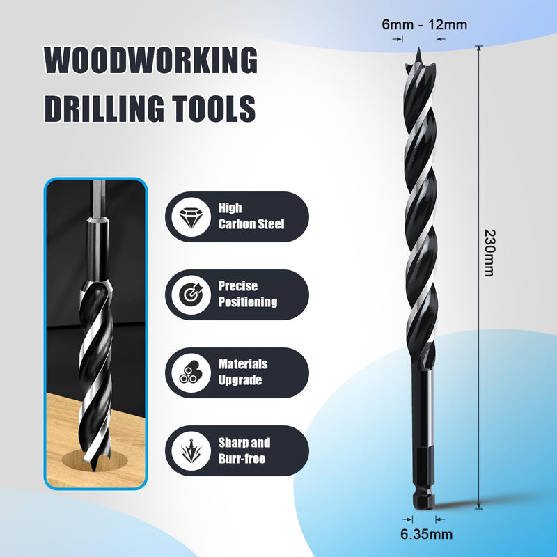 [Australia - AusPower] - 3/8" x 9" Auger Drill Bit for Wood,1/4" Quick Change Hex Shank Tri Flute Wood Drill Bit for Soft and Hard Wood,Plastic,Drywall and Composite Materials 3/8 in 9" 