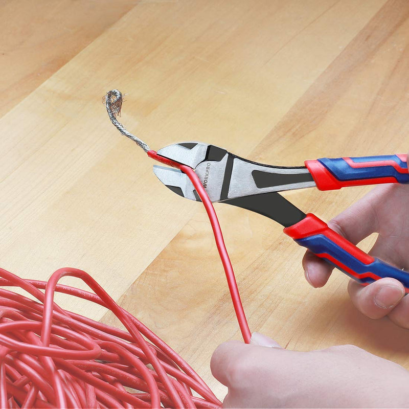 [Australia - AusPower] - WORKPRO 7-Inch Diagonal Pliers in CRV Steel for Cutting Wires, Bi-material Handle Comfort Grip 