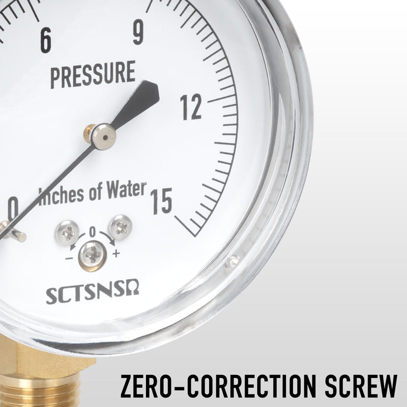 [Australia - AusPower] - 0 to 15 Inches of Water Column Pressure Gauge, Capsule Measurement System, 2.5 inch Dial, 1/4" NPT Lower Mount, Chrome Plated Case, for Gas Line, Regulator, Air, Low Pressure Test 0-15 inH2O 