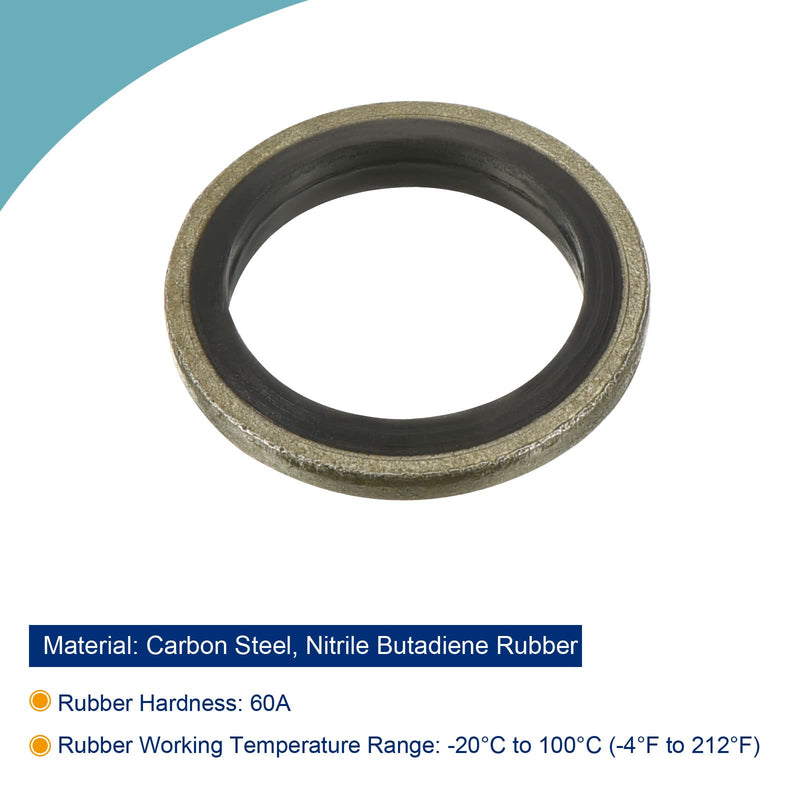 [Australia - AusPower] - MECCANIXITY Bonded Sealing Washers M14 19.5x14x2mm Carbon Steel Nitrile Rubber Gasket, Pack of 10 