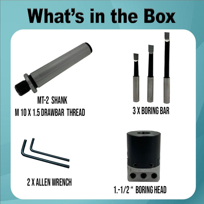 [Australia - AusPower] - QUALITY PRECISION BORING HEAD DIAMETER 1.5" INCHES WITH CARBIDE TOOLS// 1 DIV: 0.001 THOU (2MT SHANK (M10 X 1.5 DRAWBAR)) 2MT SHANK (M10 X 1.5 DRAWBAR) 