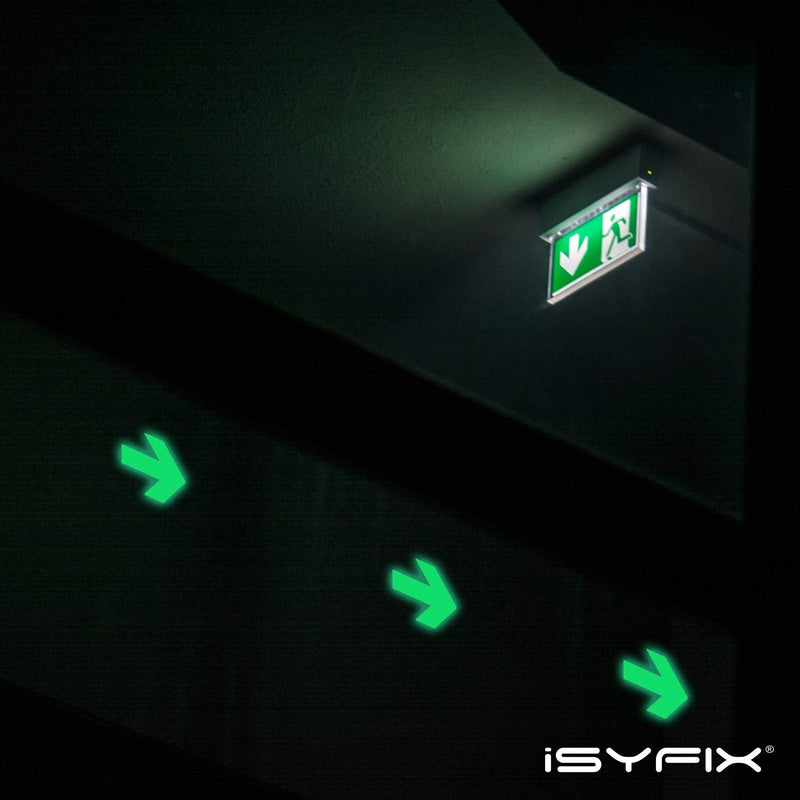 iSYFIX Glow in the Dark Arrow Stickers - 30 Pack, 4x3 Inch - Premium Self-Adhesive Photoluminescent Vinyl, Safety Sticker, Perfect to mark Stairs, Exits, Steps, Garages, Home, Office, Switches & Walls