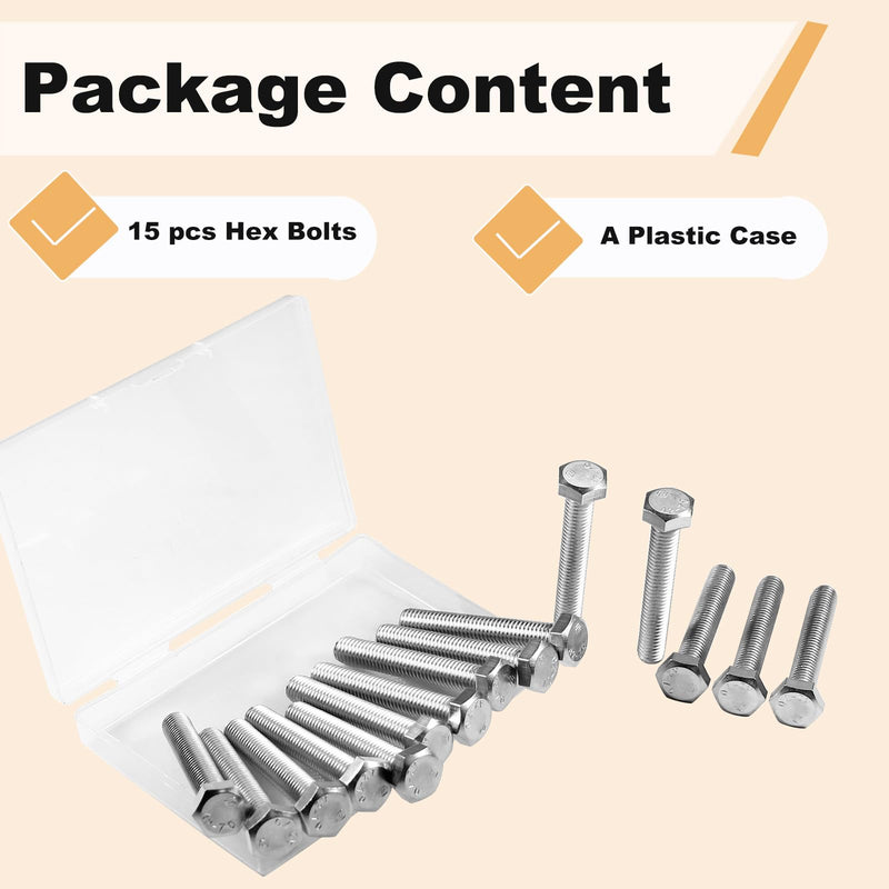 [Australia - AusPower] - 15Pcs M8 Hex Bolts M8x50mm Hex Head Bolts Stainless Steel 304 M8-1.25 Hex Bolt Fully Threaded Hex Tap Bolts Metric Hexagon Head Screw Machine Bolts Right Hand External Hex Drive M8*50mm 