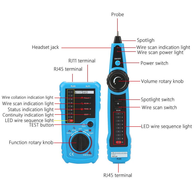 [Australia - AusPower] - Handheld RJ11 RJ45 Telephone Multifunction Wire Tracker Toner Ethernet LAN Network Cable Detector for Network Cable Collation Telephone Line Tester Continuity Checking(No Batteries Included) 