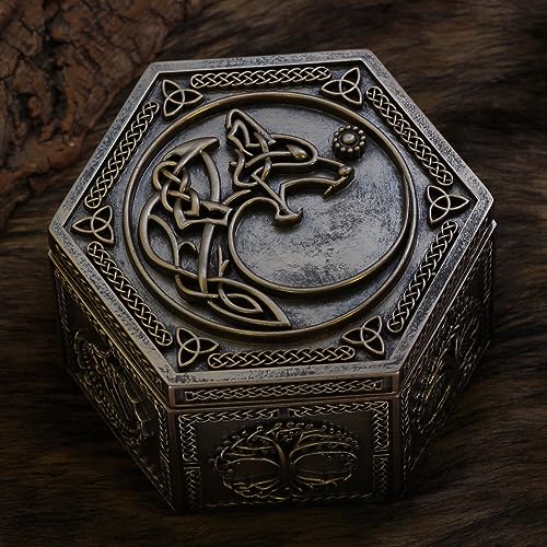 GuoShuang Norse Viking Jewelry Box Gift Wolf Yggdrasil Celtic Trinket Boxes