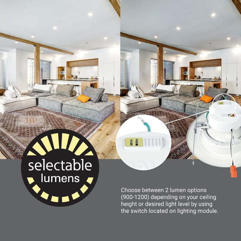 [Australia - AusPower] - HALO RA 5/6 inch Integrated LED Recessed Adjustable Gimbal Light Trim, 600 Lumens/1000 Lumens, 5 Selectable CCT(2700K, 3000K, 3500K, 4000K, 5000K) with Dim to Warm, 120-Volt, White 5 CCT with Dim to Warm 