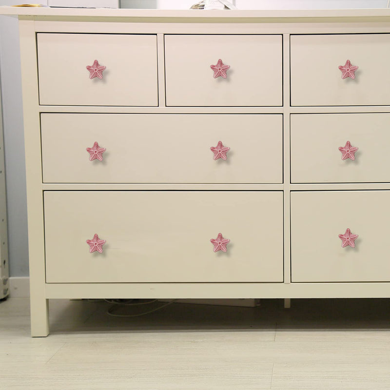Starfish Drawer Knobs Coastal Kitchen Cabinet Knobs Beach Themeb Knob Ceramic Dresser Pulls and Handles for Dresser Cupboard Wardrobe Cabinet Handle Pink (Pink, 12Pcs) Pink, 12Pcs