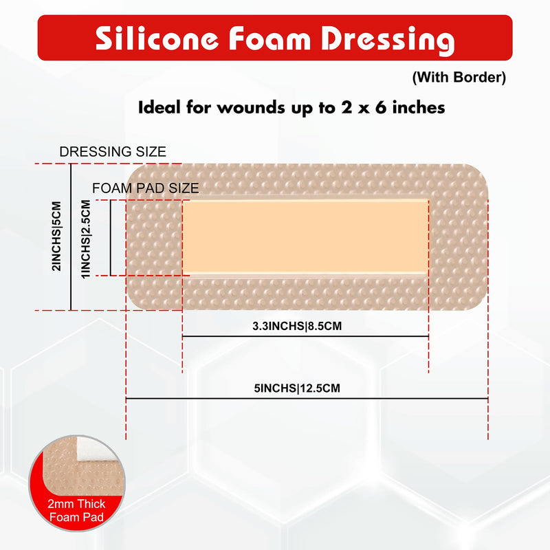 [Australia - AusPower] - 2"x5"?Pack of 10) Silicone Foam Wound Dressing - Waterproof Adhesive Bandages with Bordered - Super Absorbent & Breathable for Optimal Wound Care 2 X 5 Inches?pack of 10) 