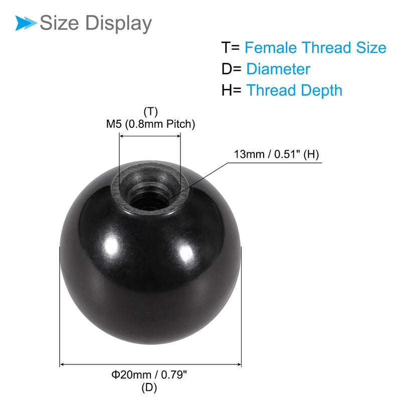 [Australia - AusPower] - Thermoset Ball Knobs, M5 Female Thread 20mm Diameter, Plastic Metric Hand Screw Grip Black - (Applications: for Lathe Machinery Lever Handle), 8-Pieces M5 x 20mm 