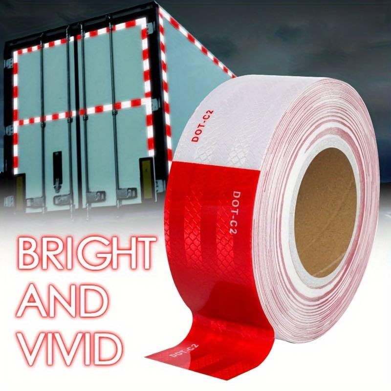DOT-C2 Reflective Safety Tape 2 inches x 200 feet red/White Eye-catching Tape Suitable for Vehicles, Trailers, Boats, and Signage Safety Reflective Tape