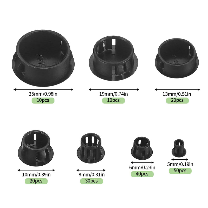 [Australia - AusPower] - Plastic Hole Plugs, 180pcs Black Panel Knockout Locking Plugs, Round Drill Screw Hole Plugs Covers for Kitchen Cabinet Furniture Insert End Caps, 1" 3/4" 1/2" 3/8" 5/16" 1/4" 1/5" A-black Mixed 
