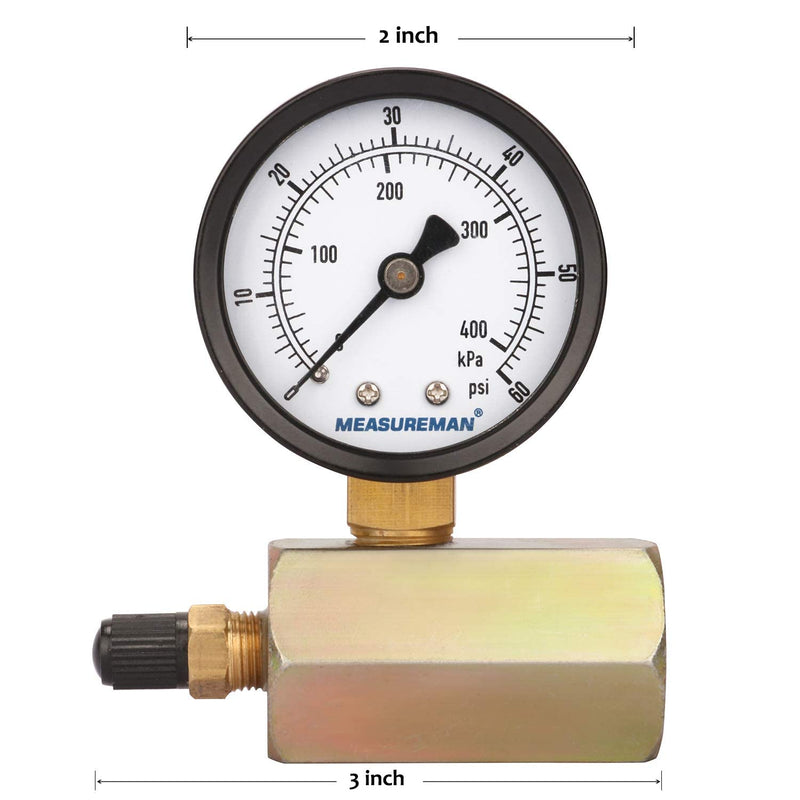 [Australia - AusPower] - MEASUREMAN 2" Steel Gas Pressure Test Gauge Assembly, 3/4" FNPT Connection, 0-60Psi/kpa, -3-2-3% Accuracy Electroplating body 