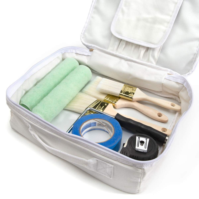 Dickies 14-Inch Painter's Work Bag, Stores Paint Trays, Rollers, and Brushes, Puncture-Resistant Liner, Durable White Canvas
