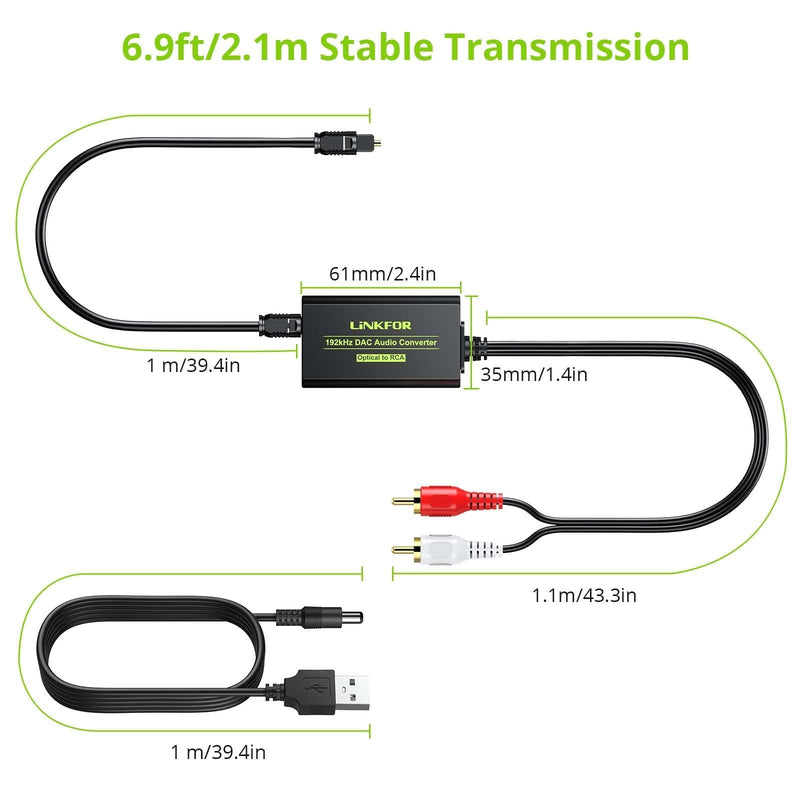 [Australia - AusPower] - LiNKFOR 192kHz DAC Converter Digital to Analog Converter Digital Optical SPDIF Toslink to Analog Stereo Audio RCA L/R Audio Adapter with Optical Cable for HDTV Blu Ray DVD Amps TV Box Game Console RCA Male 
