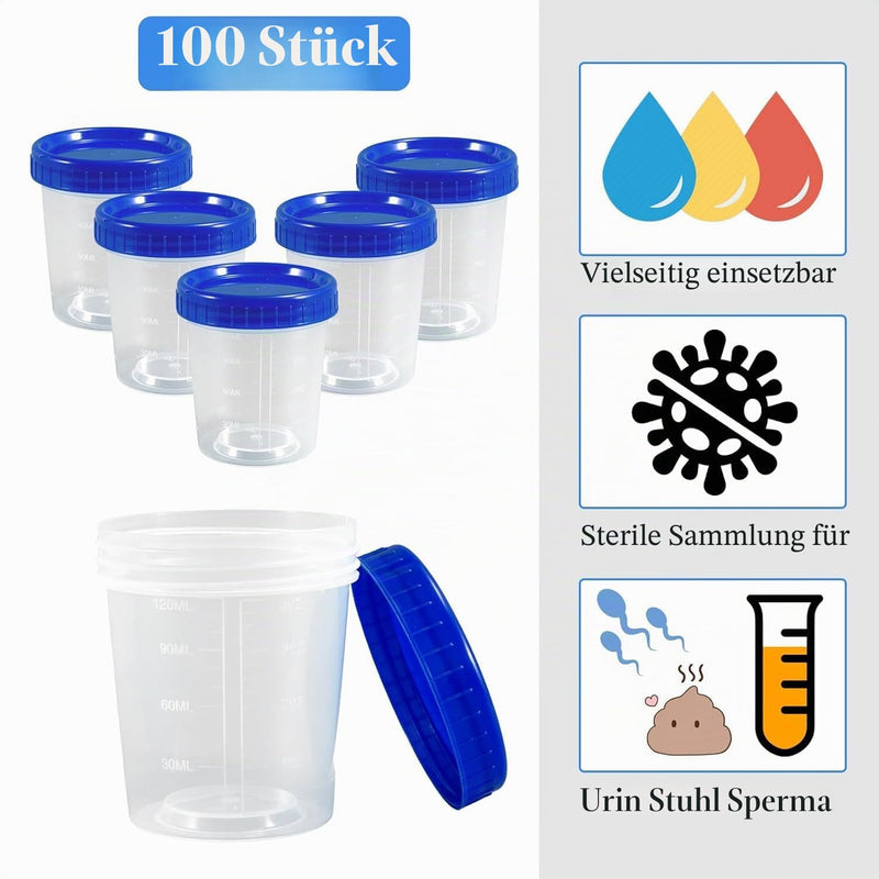 50pcs 120 ml urine cup plastic cup with lid: urine cup disposable cup with lid, urine test sample container transparent urine collection cup with leak-proof 50