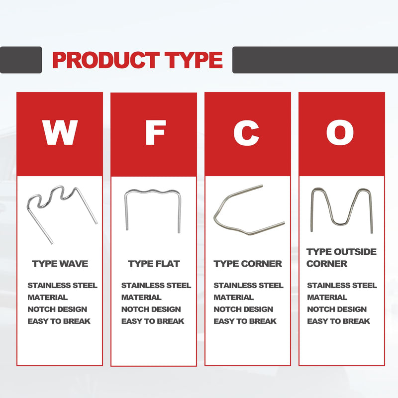 [Australia - AusPower] - 1200 Plastic Welder Staples - 6 Types Hot and Wave Staples for Car Bumper Repair, Architectural Modeling, and Plastic Craft Welding Supplies 