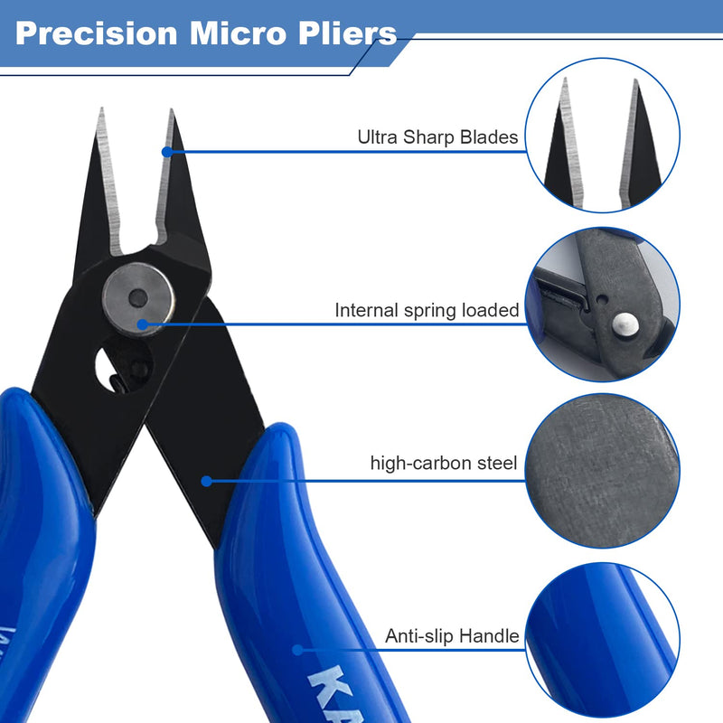 [Australia - AusPower] - Small Wire Cutters 10 Pack- KAIHAOWIN 170 Wire Flush Cutters Wire Clippers Nippers Clean Cut Pliers Side Cutter Diagonal Cutting Pliers for Electronic Floral Heating Wire Model Sprue Soft Copper, Blue 