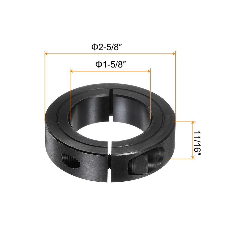 [Australia - AusPower] - 2pcs Shaft Collars 1-5/8" Bore, 2-5/8" OD, 11/16" Width, Black Oxide Plating, Single Split Axle Clamp-On Collar Clamping Collar with Set Screw 