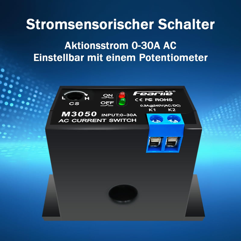 Current Switch AC Current Meter Switch 0-30A Normally Open Current Sensor Control Switch (M3050) M3050
