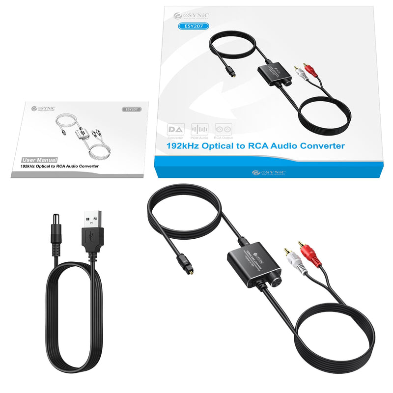 [Australia - AusPower] - eSynic 192KHZ Optical to RCA Converter with Volume Control 7ft/2.1m Digital to Analog Audio Converter Aluminium Alloy Shell Optical to Analog Adapter PCM Audio DAC Converter for HDTV Blue-ray PS4 etc 