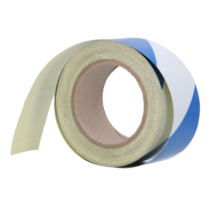 Safety Warning Stripe Tape, 2In x 98Ft High Visibility Barricade Adhesive Tape Blue & White Strong Grip Abrasive for Floor Walls Pipes 1Pc