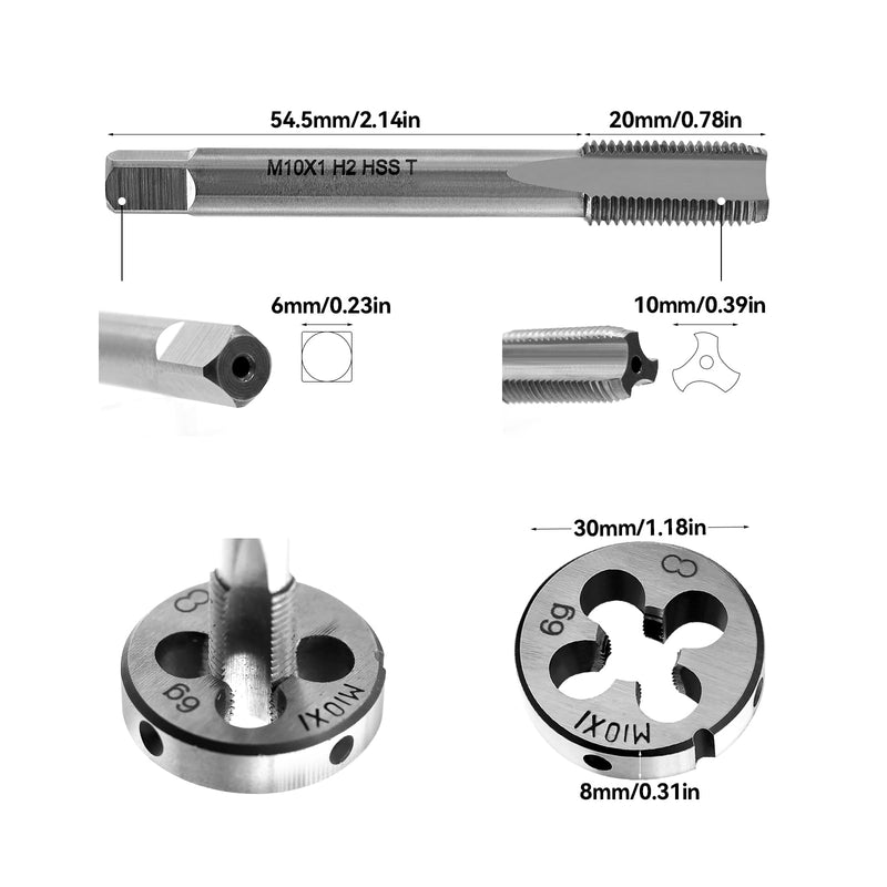[Australia - AusPower] - TETEWEVER M10 x 1 Metric Tap, HSS Tap Die M10 Fine Thread Male Thread Straight Fluted Tap Die 